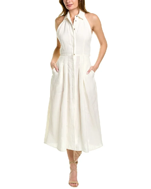 Max Mara Caio Linen Midi Dress Elegant Floral Appliqué Midi Dress