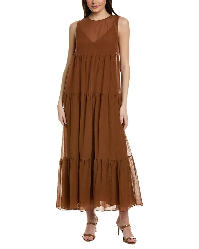 Max Mara Studio Fago Silk-Blend Maxi Dress Stylish Empire Waist Maxi Dress