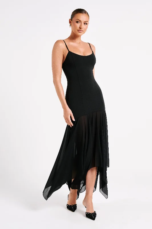 Minka Chiffon Maxi Dress - Black Elegant Tiered Maxi Dress