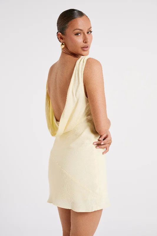 Nadia Satin Mini Dress With Cowl Back - Light Yellow Classic Striped Mini Dress