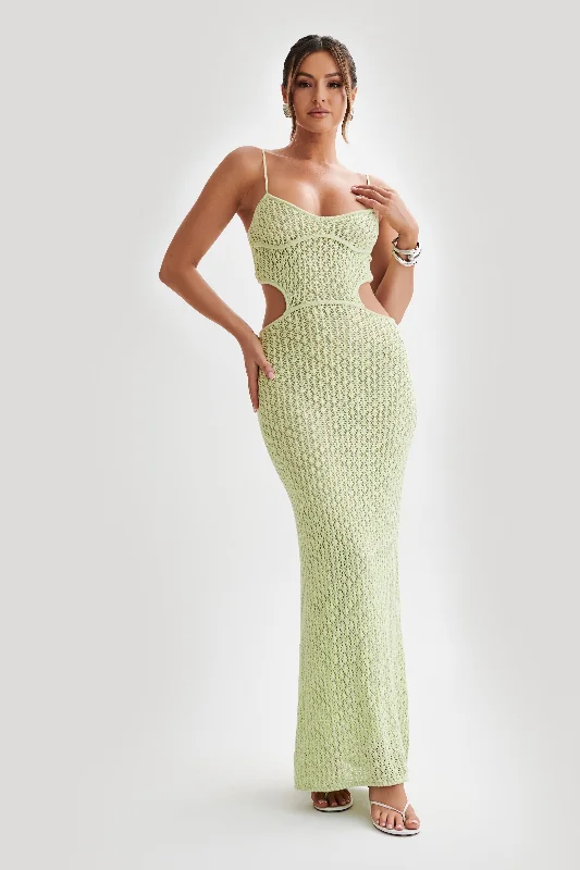 Nerida Knit Cut Out Maxi Dress - Seafoam Green Stylish Long Sleeve Maxi Dress