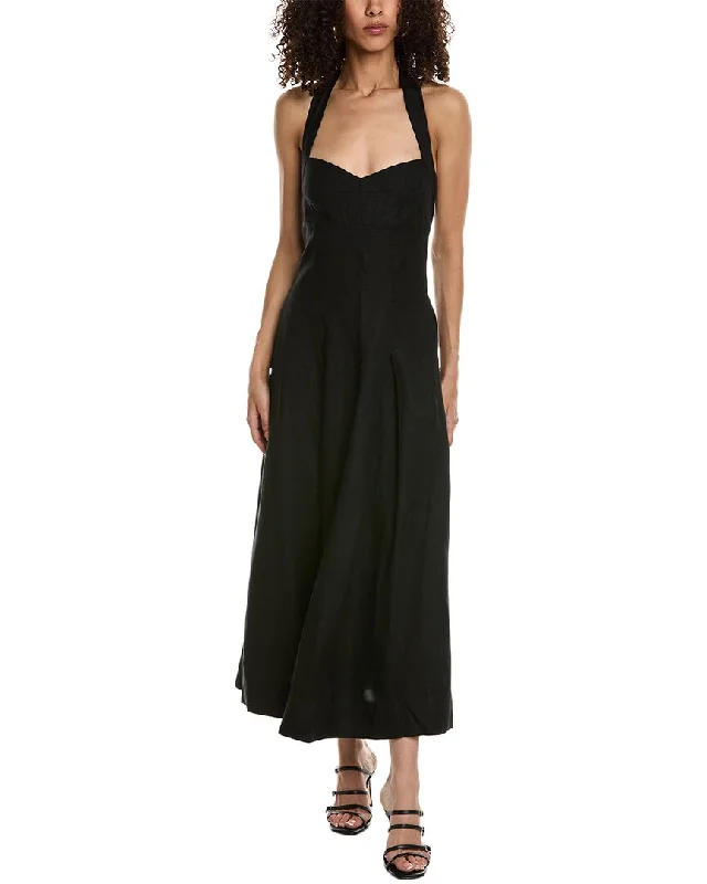 Nicholas Lulu Halter Linen-Blend Maxi Dress Elegant Wraparound Maxi Dress