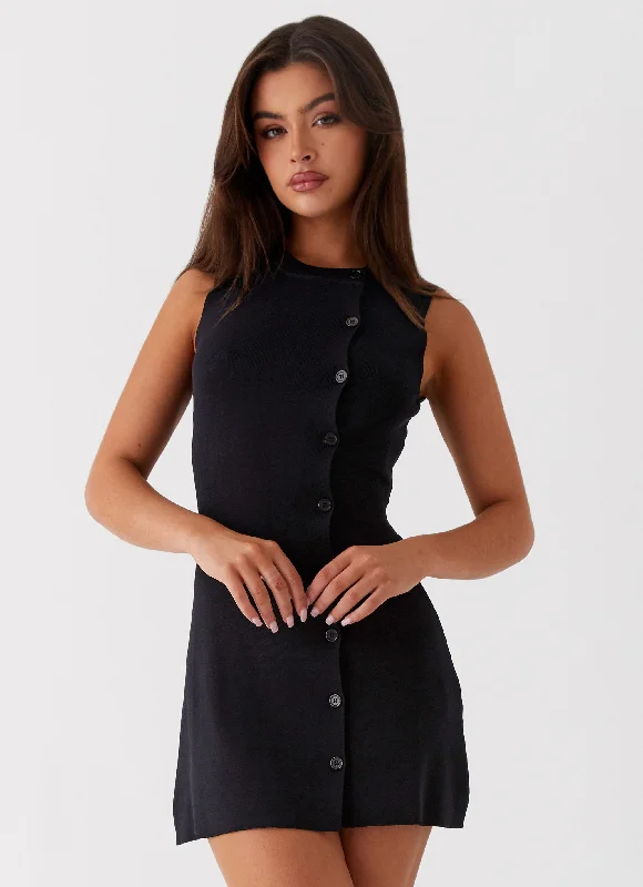 Not One Time Knit Mini Dress - Black Casual High-Waist Mini Dress