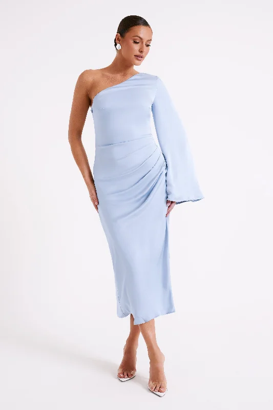 Nyomi One Shoulder Maxi Dress - Ice Blue Fashionable High-Low Maxi Dress