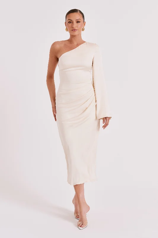 Nyomi One Shoulder Maxi Dress - Ivory Comfortable Satin Maxi Dress