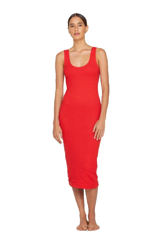 Mikoh Paros Fitted Tank Midi Dress In Poppy Cozy Ribbed Knit Midi Dress