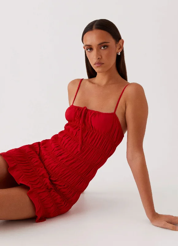 Part Timer Ruched Mini Dress - Red Stylish Button-Down Mini Dress