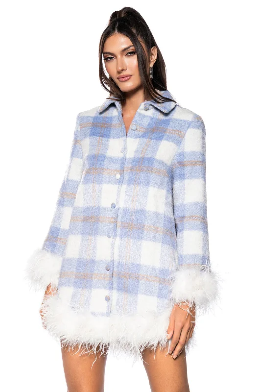 PAZAZZ PLAID MINI DRESS WITH FUR Classic Floral Mini Dress