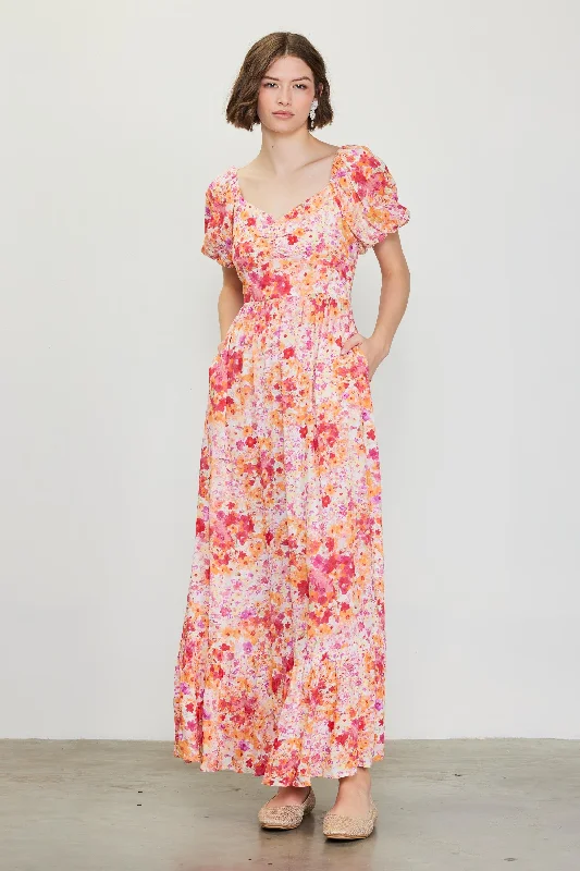 Peachy Floral Print Maxi Dress Stylish Empire Waist Maxi Dress