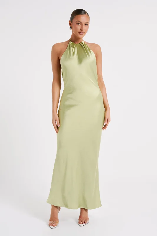 Sammy Satin Halter Maxi Dress - Pistachio Chic Boho Print Maxi Dress