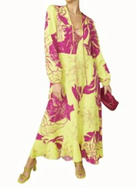 Sienna Floral Maxi Dress In Yellow/magenta Cozy Spaghetti Strap Maxi Dress