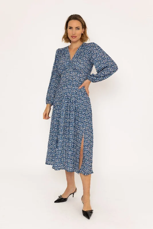 Siobhan Navy Midi Dress Trendy Long Sleeve Midi Dress