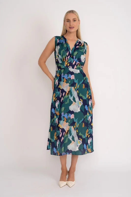 Sleeveless Cliodhna Midi Dress in Navy Print Stylish Striped Midi Dress