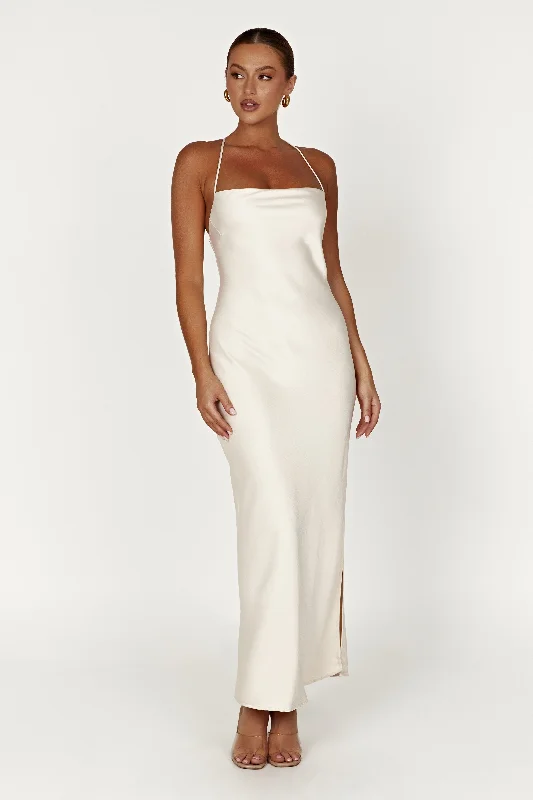 Sydney Straight Neck Slip Maxi Dress - Cream Trendy V-Neck Maxi Dress