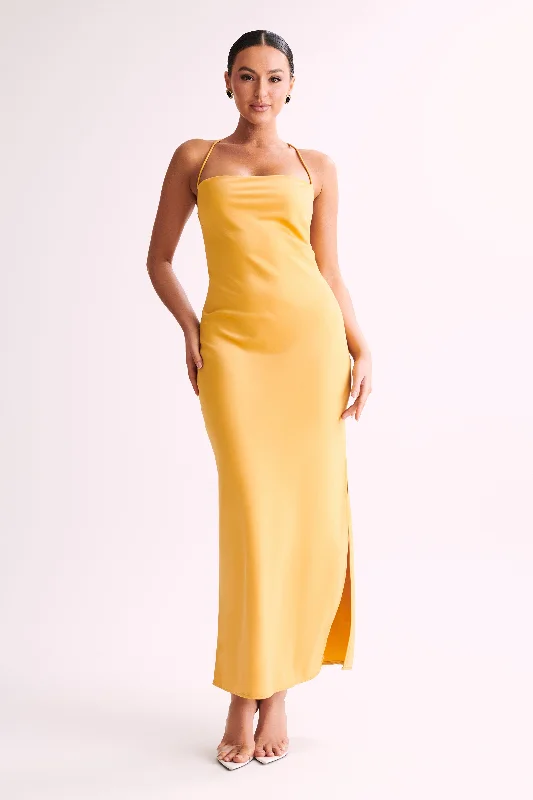 Sydney Straight Neck Slip Maxi Dress - Yellow Fashionable Chiffon Maxi Dress