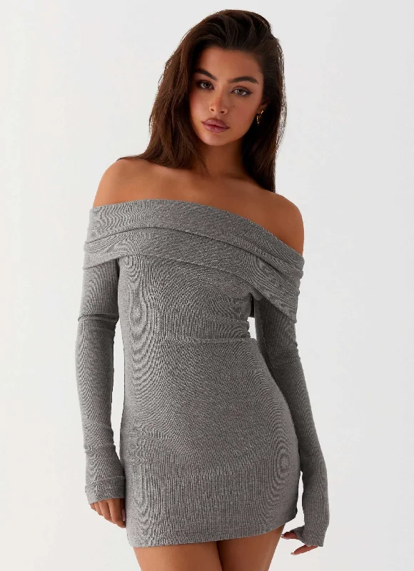 Tanzia Knit Mini Dress - Charcoal Elegant Satin Mini Dress