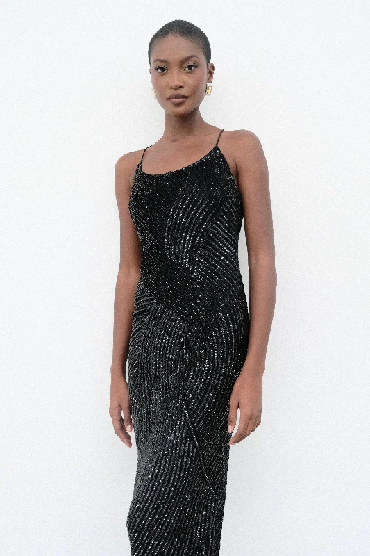 Tierra Sequin Maxi Dress - Black Comfortable Plunging Neckline Maxi Dress