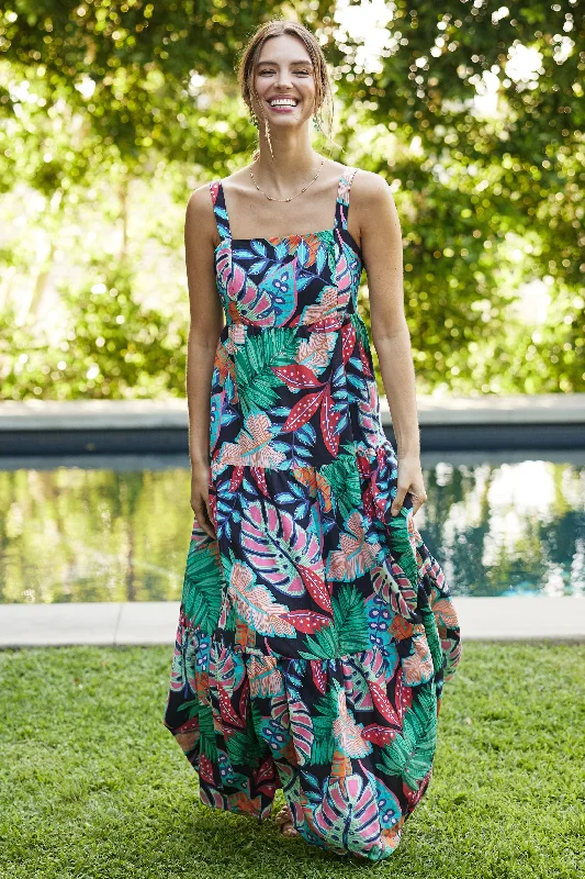 Ula Tropical Print Tiered Maxi Dress Trendy Floral Print Maxi Dress