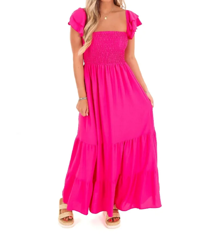 What Happens Now Maxi Dress In Hot Pink Cozy Longline Maxi Dress