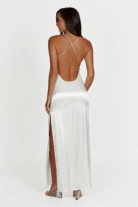 Whitney Wetlook Maxi Dress - White Classic A-Line Maxi Dress