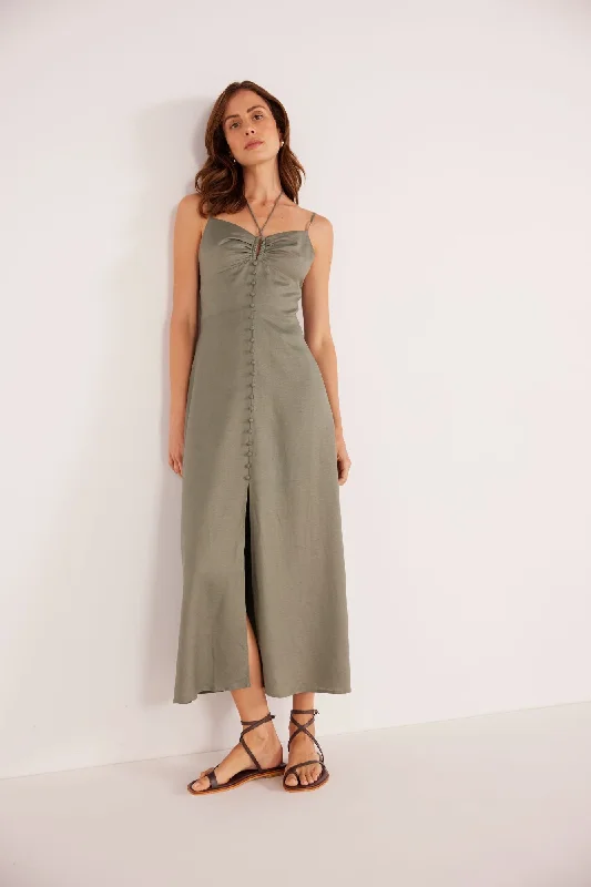 Willa Midi Dress | Khaki Trendy Shift Midi Dress