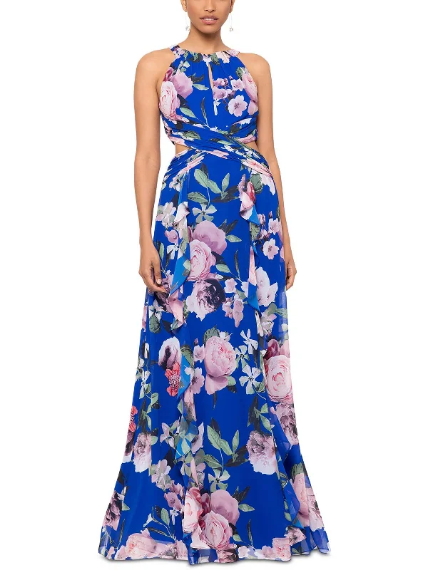 Womens Floral Print Chiffon Maxi Dress Fashionable Sheer Maxi Dress