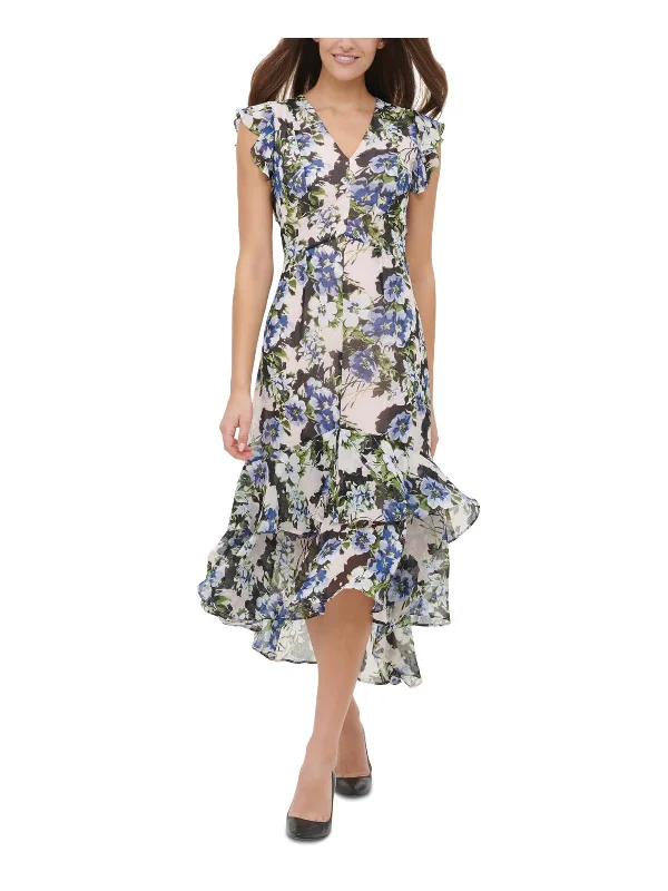 Womens Floral Ruffled Midi Dress Comfortable Casual Midi Dress