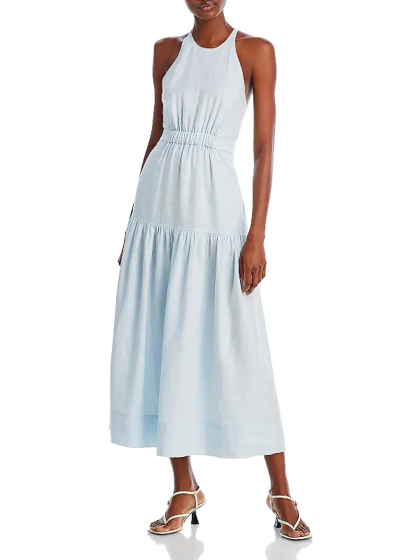 Wrenley Womens Linen Long Maxi Dress Trendy Maxi Dress with Belt