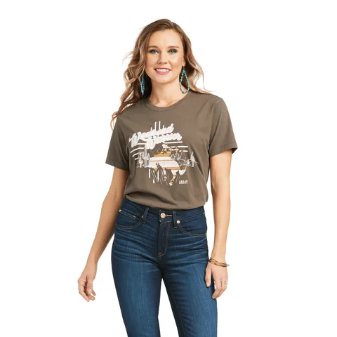 Ariat Women's Weekend Warrior Banyan Bark Tee 10037290 Welt Pockets Slit Pockets Flap Pockets