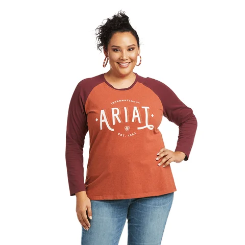 Ariat Women's REAL Loop Heather Marsala/Windsor Wine Baseball T-Shirt 10037293 Houndstooth Herringbone Solid