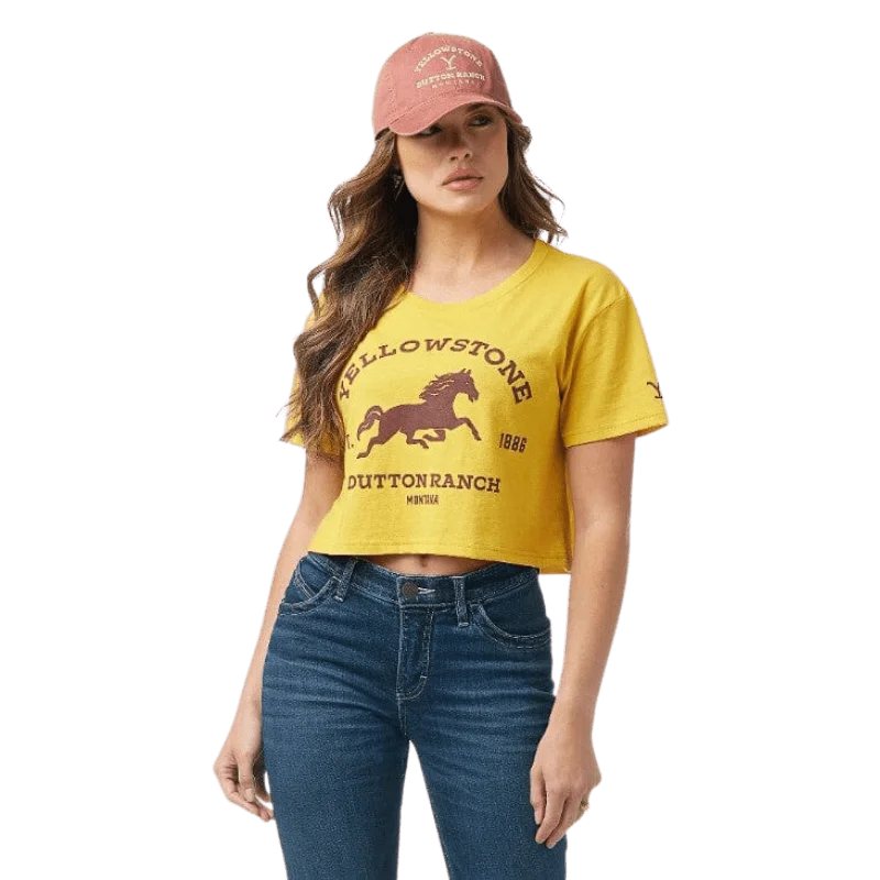 Wrangler Women's Horse Mustard Crop Tee 112323592 Hooded Caped Shawl Collar