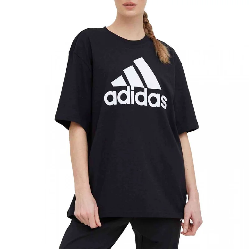 ADIDAS WOMEN'S BIG LOGO BOYFRIEND BLACK TEE Zippered Buttoned Snapped