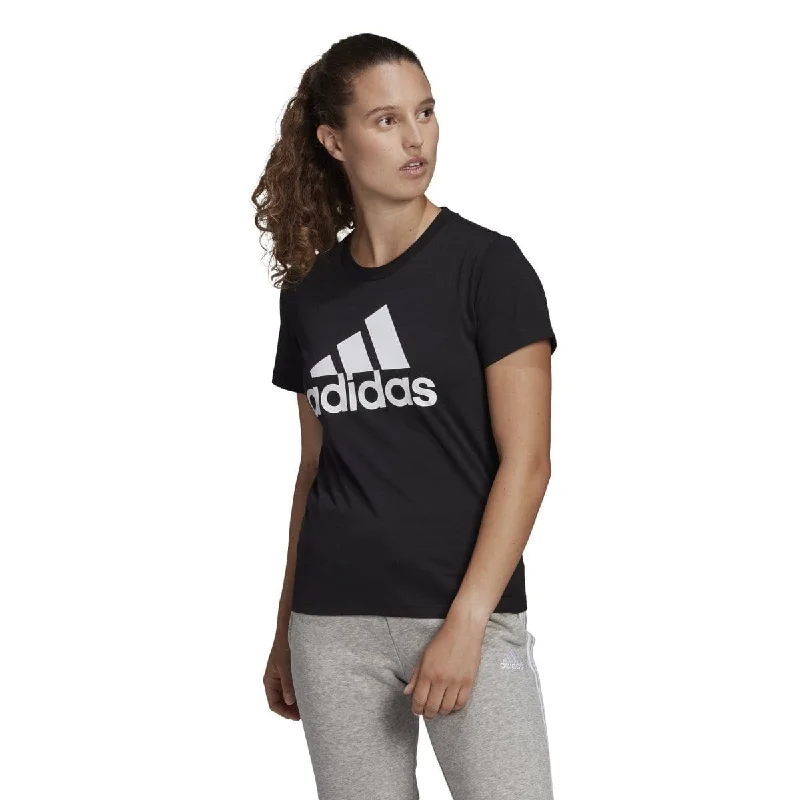 ADIDAS WOMEN'S LOUNGEWEAR ESSENTIALS LOGO BLACK TEE Print Jacquard Patchwork