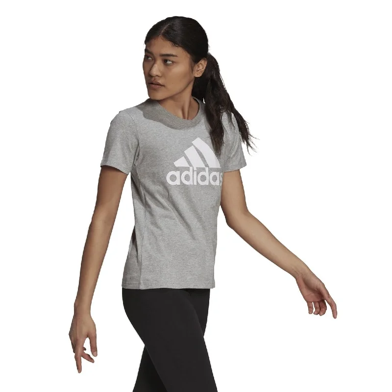 ADIDAS WOMEN'S LOUNGEWEAR ESSENTIALS LOGO GREY TEE Real Fur Shearling Chenille