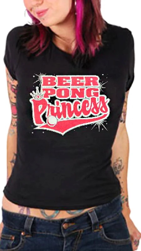 Beer Pong Princess Girls T-Shirt V-Neck T-Shirt Long Sleeve Cotton