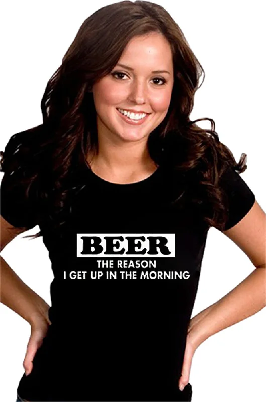 Beer The Reason I Get Up Girls T-Shirt Mesh Canvas Denim