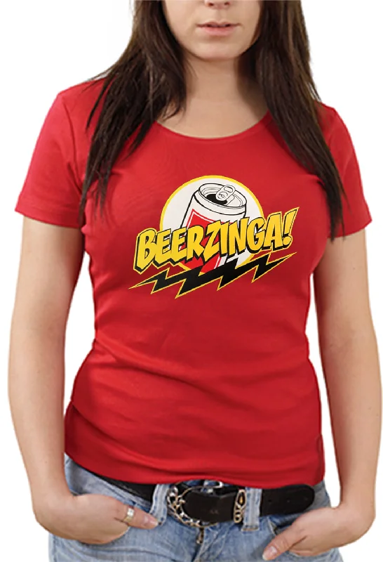 Beerzinga! - Big Bang Theory Parody Girl's T-Shirt Striped Floral Plaid