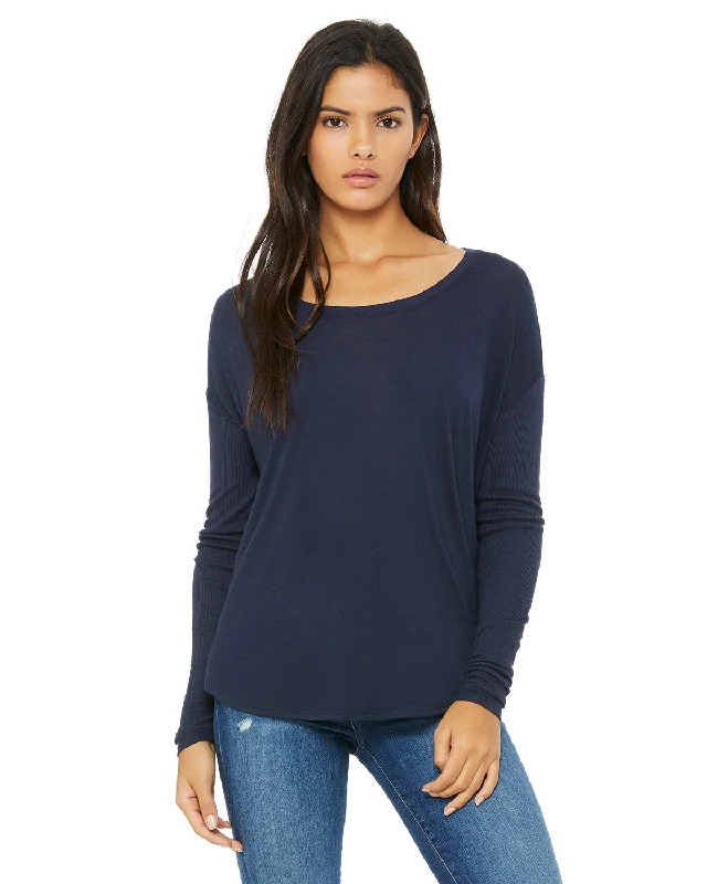 Bella + Canvas Ladies' Flowy Long-Sleeve T-Shirt with 2x1 Sleeves Terry Blend Velvet Blend Canvas Blend