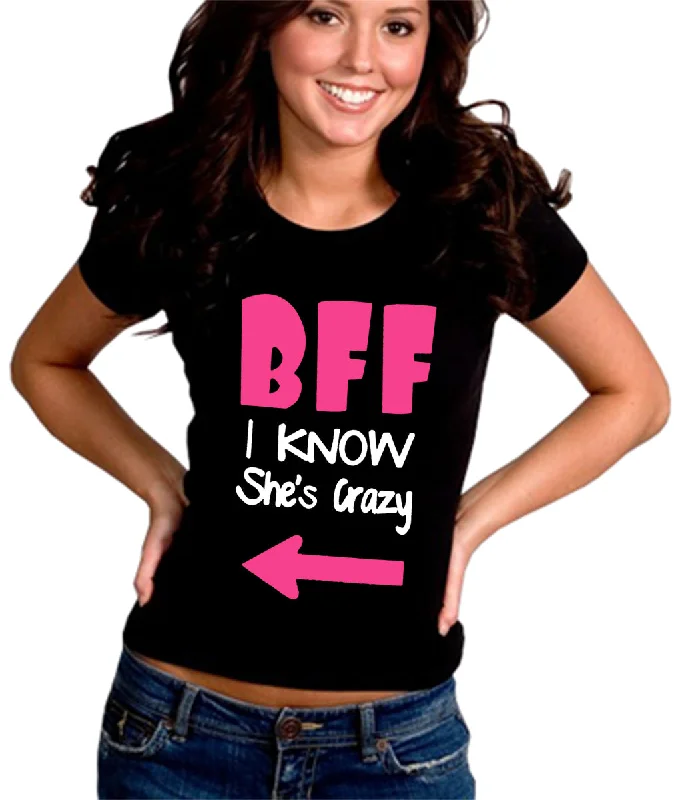 BFF - I Know She's Crazy Girl's T-Shirt Beaded Sequined Faux Fur