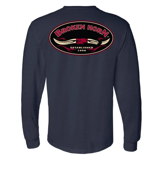 Broken Horn Logo Long Sleeve Tee - Navy Mesh Fabric Canvas Fabric Denim Fabric