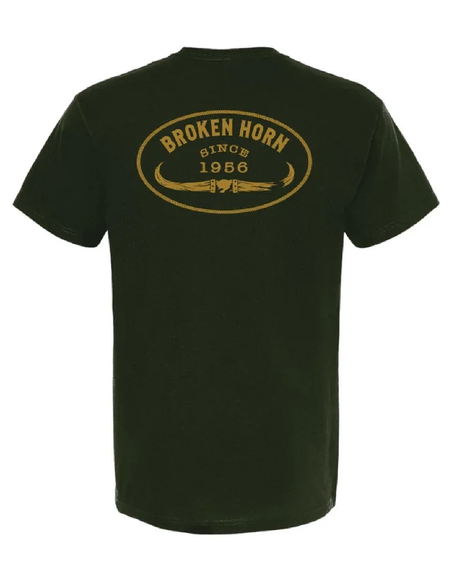 Broken Horn Logo Tee -Dark Olive Oversized T-Shirt Spandex breathable