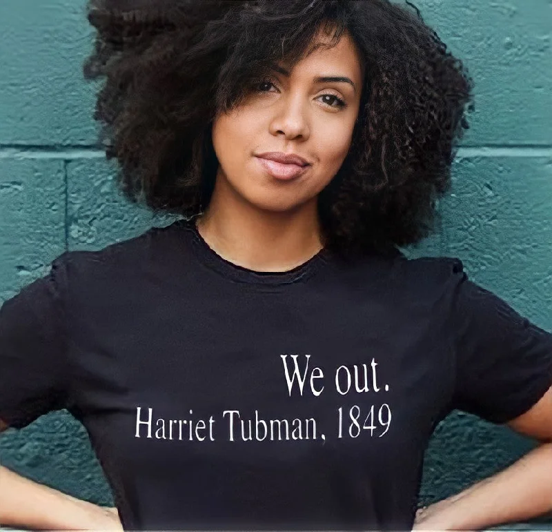 Harriet Tubman T-shirt - Black Denim Fabric Leather Fabric Suede Fabric