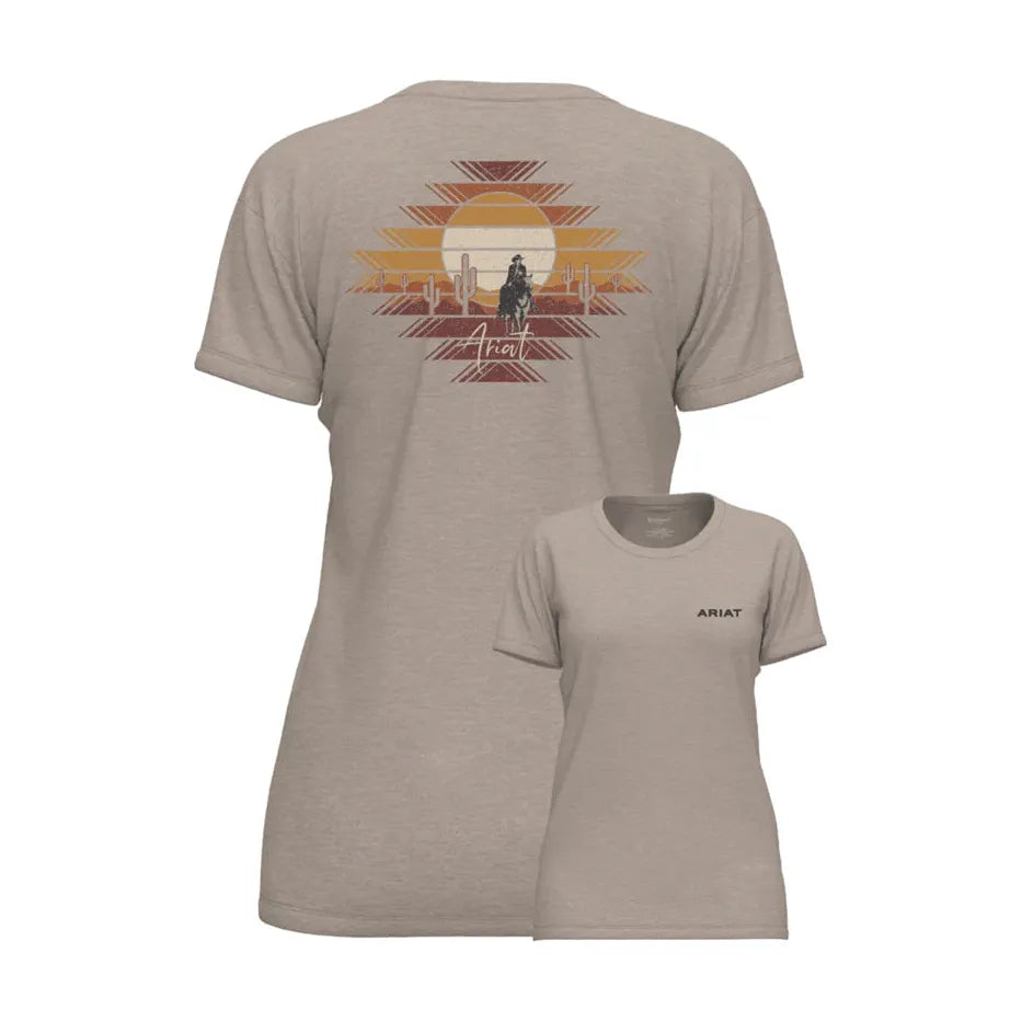 Women's Ariat Durango Desert T-shirt - Oatmeal Heather Front Pockets Side Pockets Patch Pockets