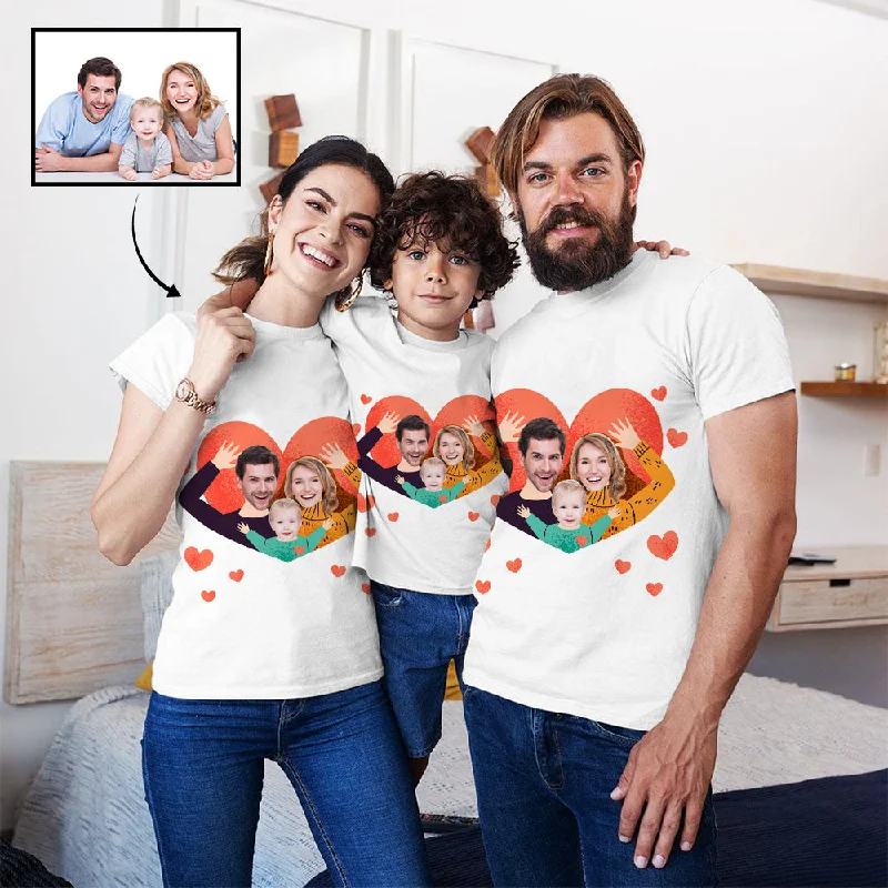 Custom Family Portrait Red Love Heart Background T-shirt Rayon Velvet Corduroy