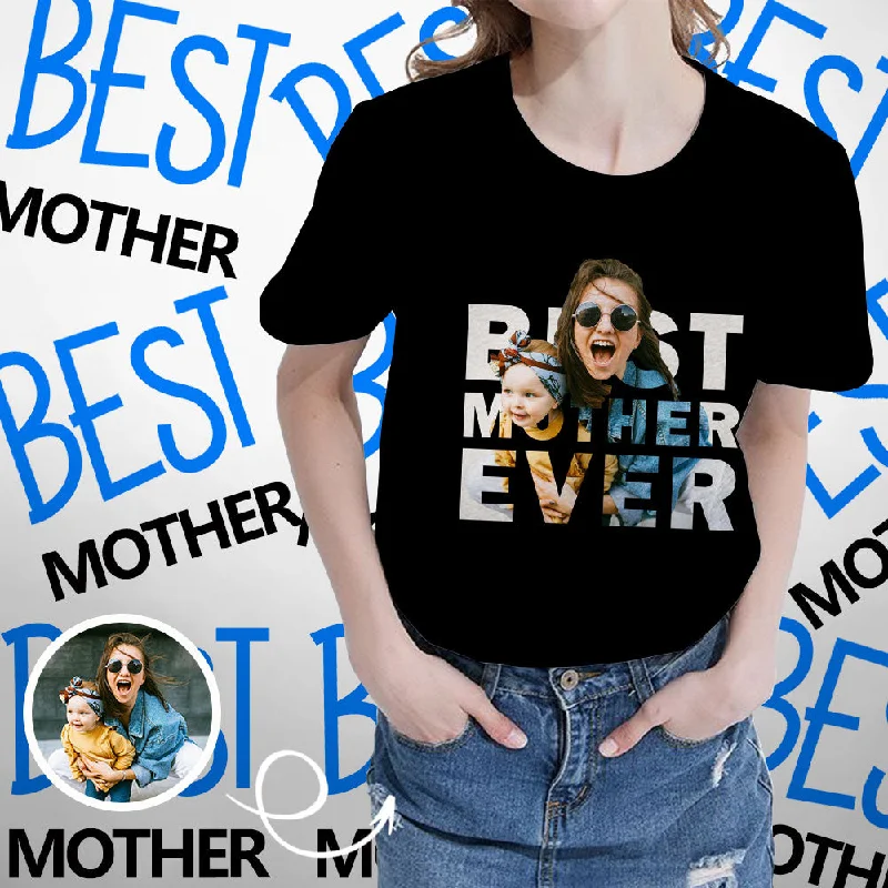 Custom Photo Best Mother Ever Women's All Over Print T-shirt Hooded Caped Shawl Collar