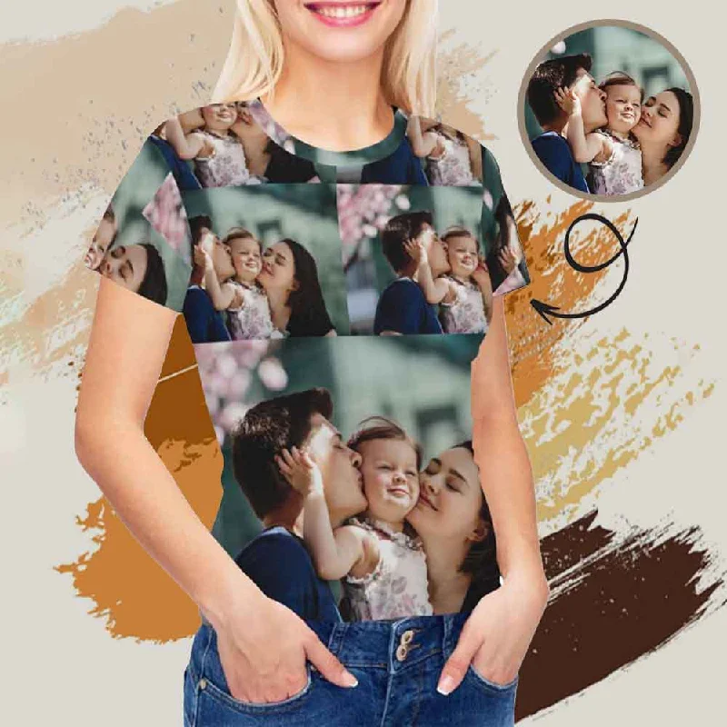 Custom Photo Women's All Over Print T-shirt Ribbed T-Shirt High Neck Heavyweight