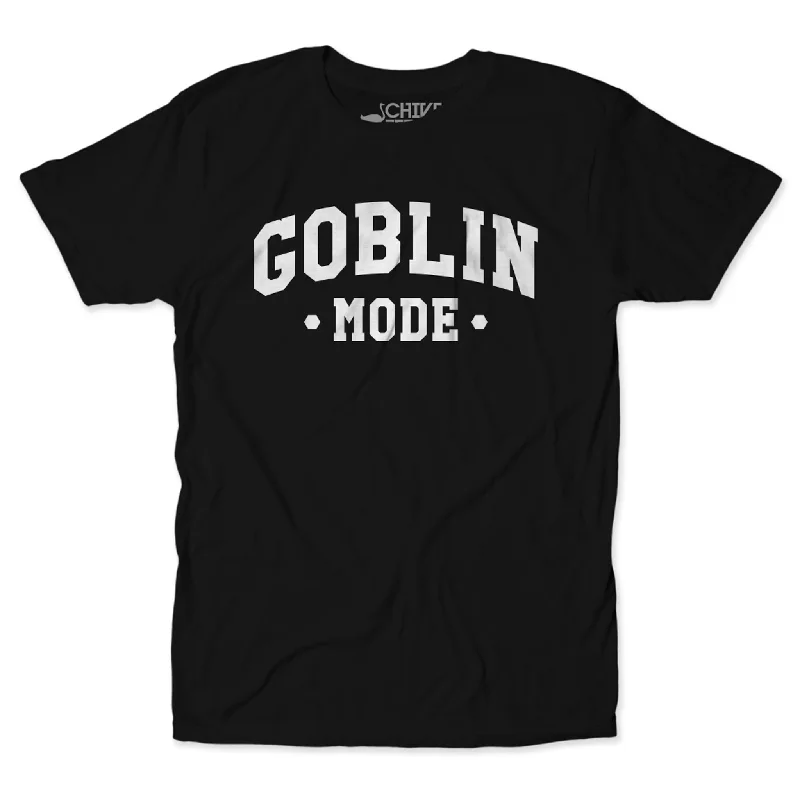 Goblin Mode White Print Unisex Tee Collared Crew Neck Turtle Neck