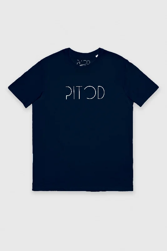 Navy Logo T-Shirt Silk Blend Satin Velvet