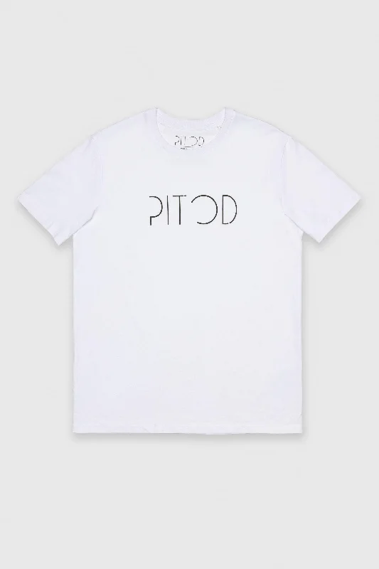 White Logo T-Shirt Notch Collar Peter Pan Collar Cowl Neck