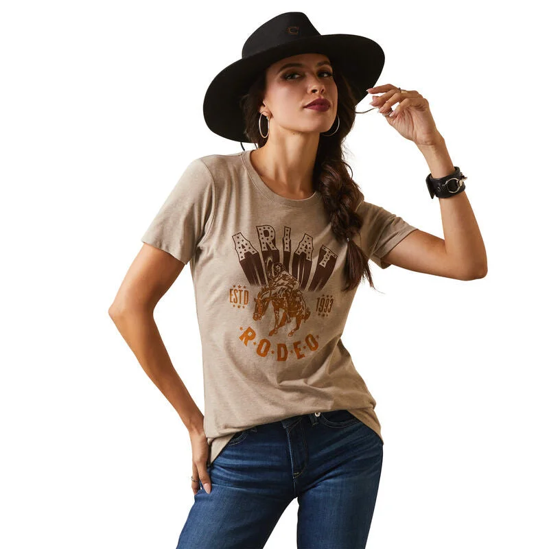 Women's  Ariat Vintage Rodeo T-Shirt - Oatmeal Heather Knit Fabric Woven Fabric Fleece Fabric